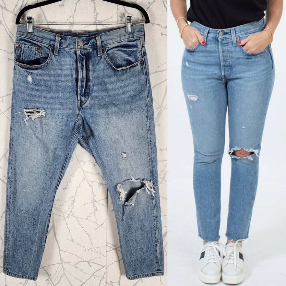 Levi's Light Wash Distressed High Rise 501 Skinny Jeans